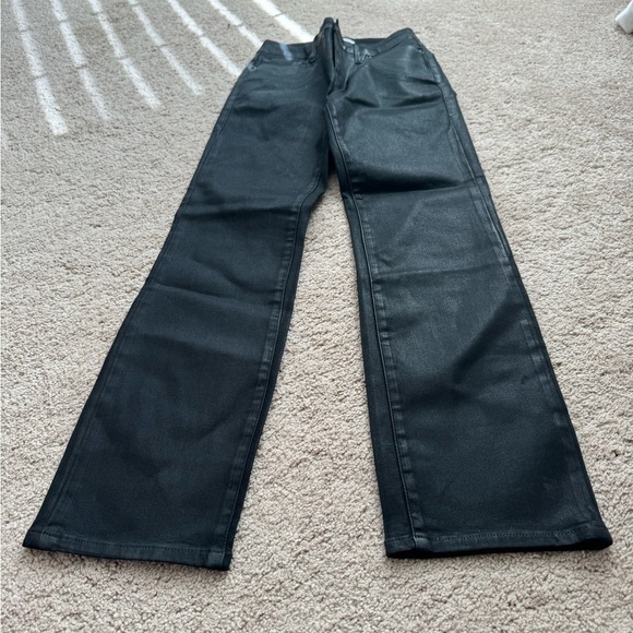 Good American- Black Coated Denim Classic Straight Leg Jeans - Picture 8 of 10
